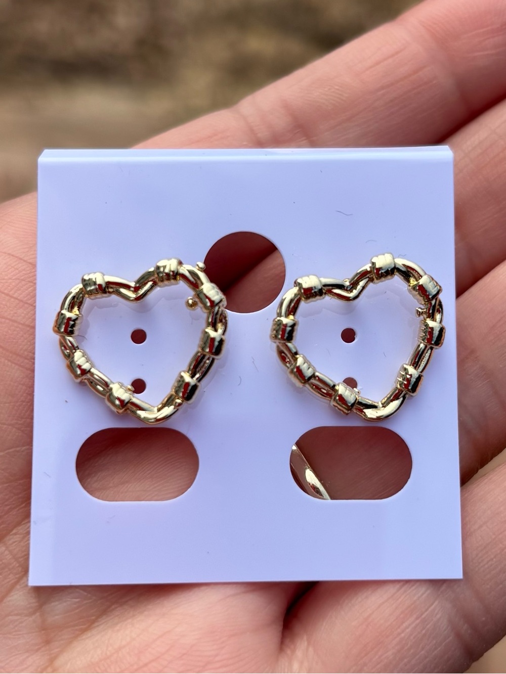 Gold Heart Bamboo-Style Stud Earrings - Women Jewelry